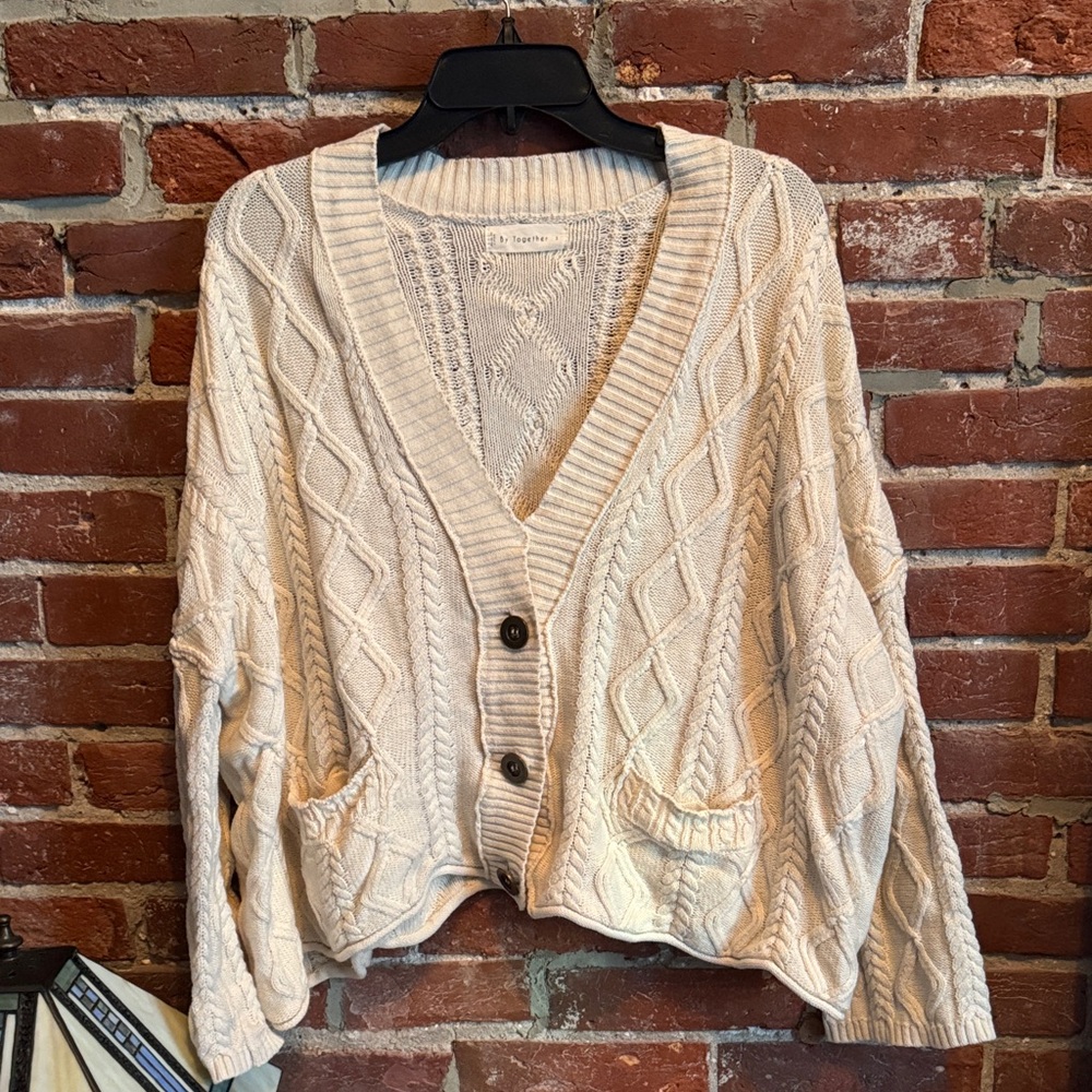 By Together Cream Cable Knit V-Neck Cardigan